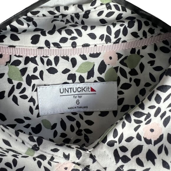 UNTUCKit for Her Phoebe Floral Belted Long Sleeve Shirt Dress in White Size 6 - Picture 5 of 10
